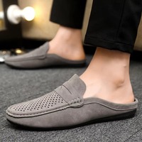 Mules pour hommes en daim ajouré, respirantes, plates, à enfiler, pour la conduite et la marche décontractée