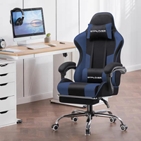 Chaise de jeu ergonomique moderne en tissu à dossier haut, inclinable, avec accoudoirs 2D, repose-pieds et hauteur réglable à 3 niveaux (vérin à gaz)