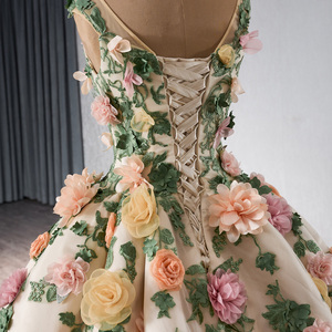 241067 Vestido de Fiesta de Gala Vintage con Flores 3D, Sin Mangas, de Organza, con Cola de Capilla, Largo hasta el Suelo, Cintura Natural, Plisado, para Fiesta de Noche, 21 Cumpleaños - Product Image 6