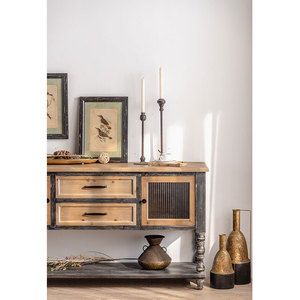 Buffet industriel en bois massif, meuble de salle à manger, 2 tiroirs de rangement, Buffet - Product Image 6