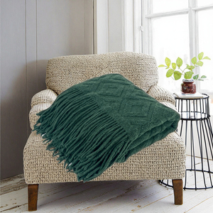 Jeté de <span class=keywords><strong>literie</strong></span> écologique à motif de diamant en jacquard super doux et chaud avec option de pompon - Product Image 3