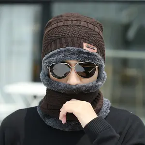 hot sell Knitted hat and scarf neck warmer Winter Hats For Men women skully beanie hat warm