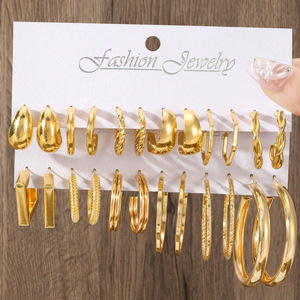 Juego de 12 Pares de Aretes de Aro de Aleación de Zinc Plateados con Perlas de Imitación, Joyería de Moda para Mujer, Estilo Moderno para Fiestas - Product Image 3