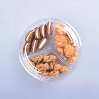 Boîte à biscuits ronde en plastique PET transparent à 3 compartiments, barquettes d'emballage pour snacks et pâtisseries avec couvercles
