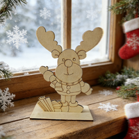Kit de Bricolage de Noël : Élan en Bois Non Fini Personnalisable, Lavable et Écologique, avec Cadeaux, pour Décoration de Table