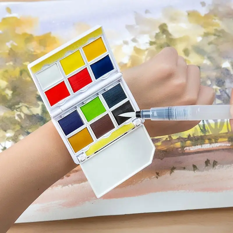 Peinture en aquarelle de Style montre supérieure, 12 / 24 couleurs, avec Mini emballage et poêle de couleur de remplacement Portable pour étudiants