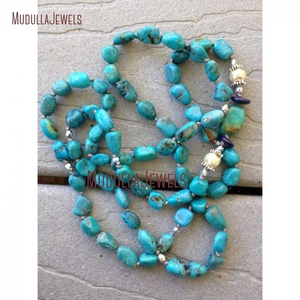 NM20616 <strong>Boho</strong> Hand Knotted Turquoise Nugget <strong>Necklace</strong> Layering Stone <strong>NECKLACE</strong> Lapis Beads <strong>Necklace</strong> - Product Image 1