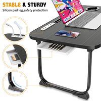 Table de plateau d'ordinateur portable pliable portable avec port de charge USB tiroir de rangement en bois/métal porte-gobelet-pour lit ou bureau