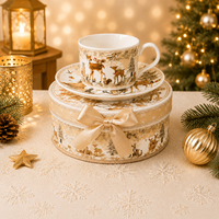 Ensemble écologique de tasse, assiette, théière et cuillère en céramique motif cerf d'automne pour la rentrée scolaire et les cadeaux de Noël
