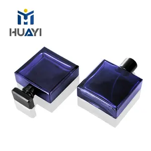 Huayi garrafa de vidro para homens e mulheres, atacado, moda de 110 ml, azul marinho, retangular, vazia, cosméticos, garrafa de vidro