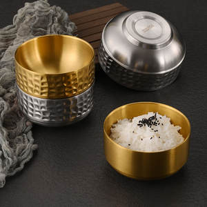 ชามข้าวสแตนเลส 304 สไตล์เกาหลี ชามซุปราเมนลายเพชรสองชั้น ชามเสิร์ฟขัดเงาสีทอง - Product Image 4