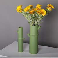 Vases à fleurs en céramique minimalistes, motif nœud de bambou vert oriental, décoration de table moderne chinoise, articles de décoration pour la maison et la maison modèle