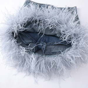 Gonne corte in Denim a vita alta Design personalizzato da donna minigonne in Denim <span class=keywords><strong>con</strong></span> rifilatura di <span class=keywords><strong>piume</strong></span> di struzzo - Product Image 4