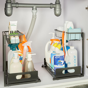 Organisateur sous évier coulissant à 2 niveaux, étagère de rangement pour cuisine et salle de bain - Product Image 5