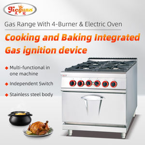 Cuisinière à gaz verticale autoportante à 4 brûleurs en acier inoxydable avec <span class=keywords><strong>four</strong></span> électrique pour équipement de cuisine commerciale - Product Image 2