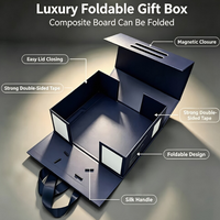 Boîte cadeau magnétique pliable de luxe avec poignée en soie, boîte d'emballage rigide pliable pour cosmétiques, bijoux, coffrets cadeaux