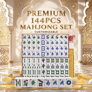 Luxury <b>Foldable</b> Set of 144 Melamine Mahjong Tiles with Golden Glitter English Numerals Includes <b>Game</b> <b>Table</b> Set for 4 Players - Product Image 1