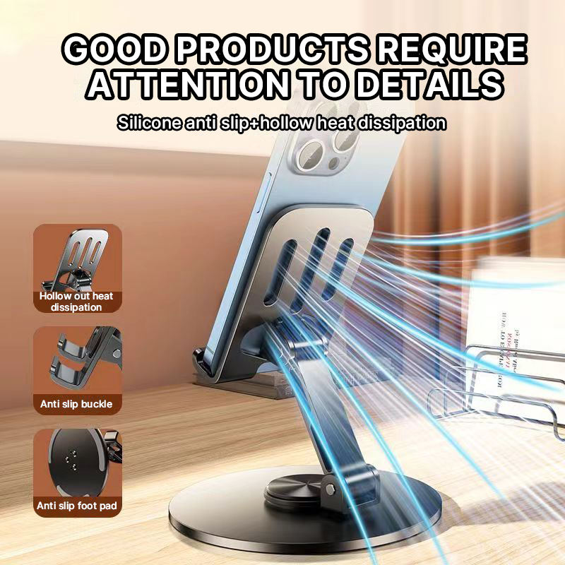 360° Rotatable Adjustable Mobile Phone Holder Stand Non-Slip Desktop Bracket Indoor Use Retractable Alloy Material for Tablets