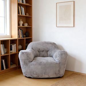 Sofá Puff de Tela Gris con Relleno de Espuma, Extra Suave y Cómodo para Dormitorio, Sala de Estar o Balcón - Product Image 2