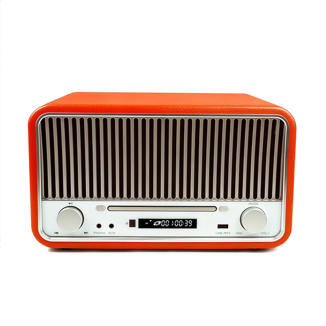 Protek Retro Micro HiFi System In-Ceiling CD Player Built-In Speaker Screen BT USB AUX FM Radio RMS 50W Output Orange Leather
