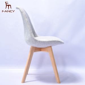 Silla de comedor moderna y suave acolchada para sala de estar, asiento de madera con tulipán blanco, gris y azul, sin brazos, para restaurante y cocina - Product Image 3