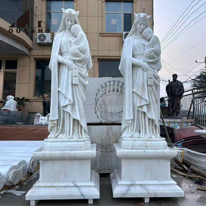 Statua della Sacra Famiglia in Marmo Bianco Intagliata a Mano, Scultura in Pietra della Vergine Maria, San Giuseppe e Gesù Bambino per Chiesa - Product Image 3