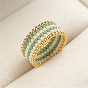 Namayo Wholesale Women's Boho Fashion Geometric Miyuki Glass Beads 18K <b>Gold</b> Plated Handmade Band <b>Ring</b> US Size 5-9 - Product Image 3