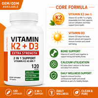 Capsules naturelles à base de plantes de vitamine D3-K2 5000 UI - Complément pour adultes pour renforcer l'immunité - 120 gélules - 200g - Durée de conservation de 24 mois