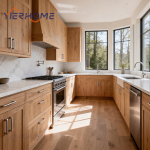 Gabinetes de Cocina y Baño de Roble Macizo con Encimeras de Cuarzo, Juego de Muebles Personalizados Integrados para Toda la Casa, Solución Integral - Product Image 1