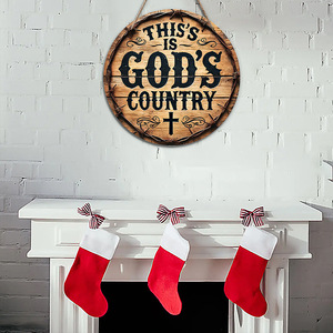 Letrero colgante de madera en stock, placa redonda para puerta, adorno de pared de madera, decoración para fiestas con la Cruz de Dios - Product Image 3