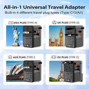 Worldplug Adaptor colokan dunia, pengisi daya Cepat Internasional 100W GAN global Universal Travel Adapter dengan 1USB + 3 Tipe C - Product Image 5