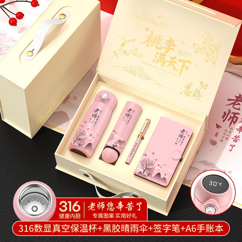 กล่องของขวัญ แก้ว ร่ม สมุด ปากกา สีชมพู 316 ขอบคุณสำหรับการทำงานหนัก