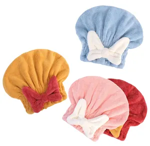 New Style Coral Fleece Bow knot Microfiber Thickened Household Bathroom Bathing Hair Fast Drying Towel Hat Shower Caps