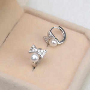 Pendientes de Plata S925 con Forma de Lazo, Edición Coreana, con Perlas, Accesorios de Joyería DIY 1218 - Product Image 2