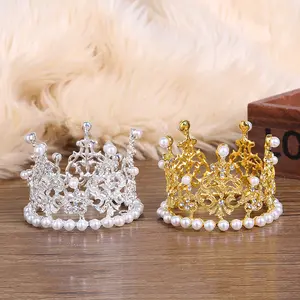Grosir tiara anak-Anak-anak Crown Tiara Bulat Kecil Anak Crown Mutiara Berlian Imitasi Putri Crown Anak