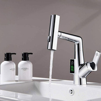 Robinet de lavabo de salle de bain en alliage de zinc, extractible, avec affichage numérique multifonction, rotation, eau froide et chaude, monotrou