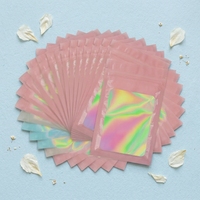 Pochette plate en Mylar personnalisée avec logo imprimé en gravure, résistante à l'humidité, transparente sur une face, auto-scellante, holographique, pour cosmétiques