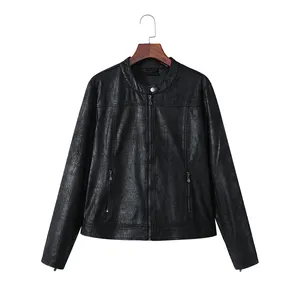Casual PU Leather Jacket Women Classic Zipper Short Motorcycle Jackets Lady Autumn Soft Leather Basic Coat Black