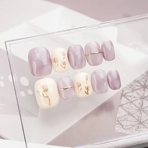 Uñas Postizas Populares al por Mayor, 10 Piezas, Cortas, Color Marrón <span class=keywords><strong>Noble</strong></span>, Cobertura Completa, Reutilizables, con Diseño Pintado a Mano, Uñas a Presión - Product Image 1