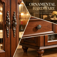 Buffet vintage en bois massif, armoire de rangement avec porte en verre cannelé pour salle à manger et cuisine
