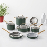 Ensemble de 11 ustensiles de cuisine en acier inoxydable, ensemble de casseroles et poêles avec couvercle en verre pour la cuisine, passe au lave-vaisselle