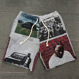 Người Đàn Ông Của Mùa Hè Thời Trang Đường Phố Tùy Chỉnh 5 Inch Inseam Baggy Mồ Hôi Quần Short Tấm Thảm Bông Polyester Jacquard Dệt Kỹ Thuật 3D Người Đàn Ông Của - Product Image 4