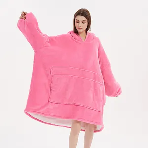 Wholesale Big Pocket Pullover Custom Design Soft Sherpa Fleece Oversized Hoodie Blanket Sweatshirt