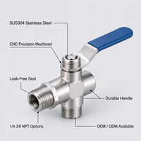 Vanne d'adaptation d'alimentation en eau RO en acier inoxydable SUS304 usinée CNC sur mesure, vanne à boisseau sphérique d'entrée pour osmose inverse, raccord NPT 1/4 3/8