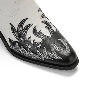 Bottes de cowboy à bout pointu de style vintage en relief pour femmes bottes au genou à motif floral pour dames toutes les saisons - Product Image 6