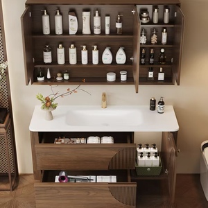 BALOM New Design Walnut Bathroom Cabinet Large Capacity Wood Plywood Melamine MDF Vanity with OEM Factory Direct - Product Image 4
