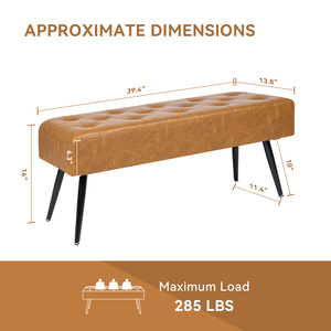 Banc confortable en cuir PU fait main avec pieds en métal chromé, éponge haute densité et coussinets réglables pour chambre et hôtel - Product Image 5