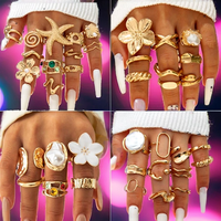 Breites C-förmiges offenes Ringset mit Spiralmuster, hohl, vergoldet, Damenschmuck im Vintage-Stil, Legierung mit natürlichem Zirkonstein, Großhandel