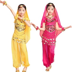 Jh184 baile indio Bollywood nuevo traje de actuación para niños 6PCS Jasmine Princess pantalones de pierna ancha traje de danza del vientre femenino - Product Image 5