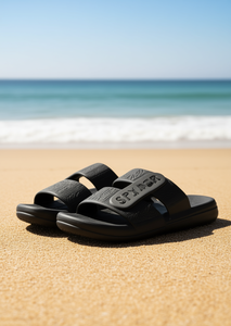 Sandali Eva a doppia fascia comodi, estivi, casual, a punta aperta, slip-on, tinta unita, neri - Product Image 2